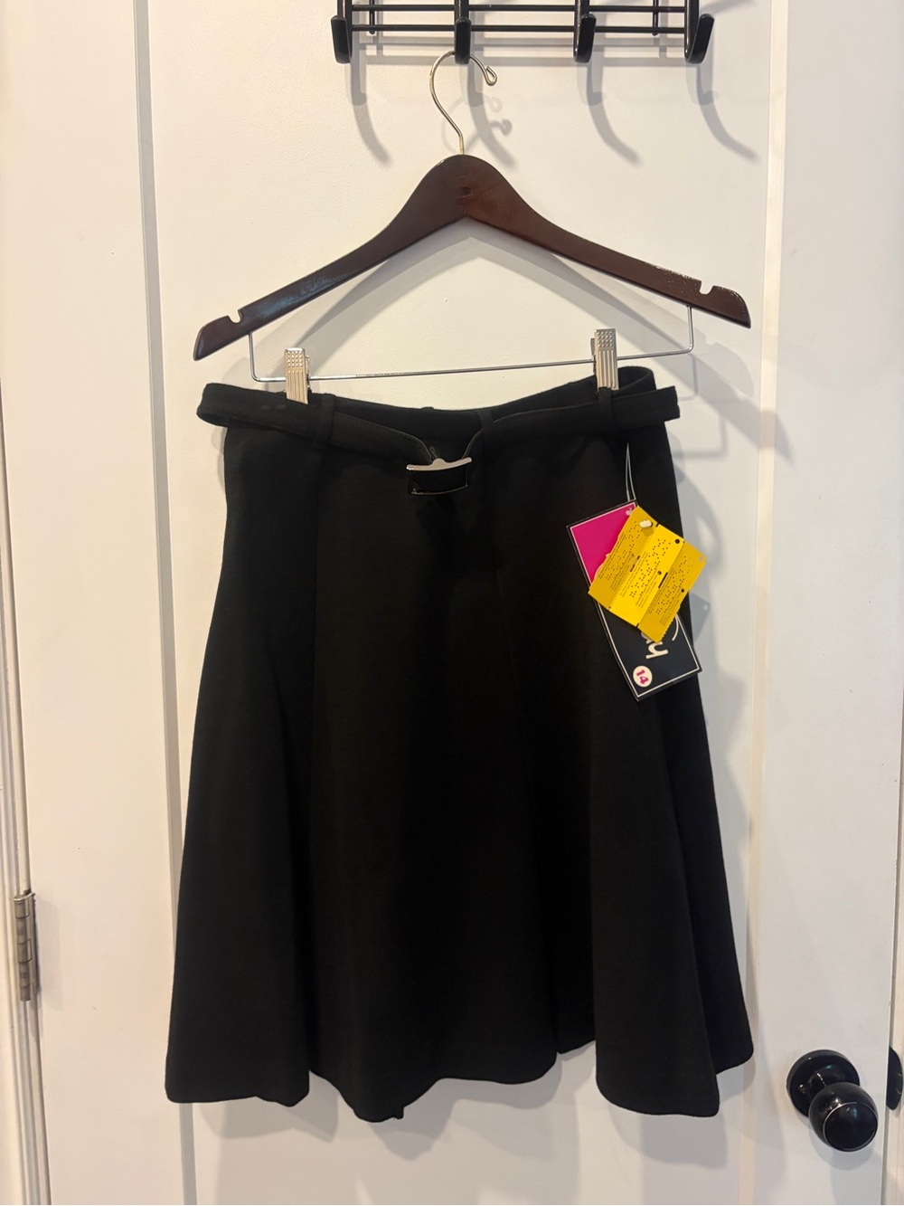Vintage 1970s union made TanJay Black A-Line Skirt with belt